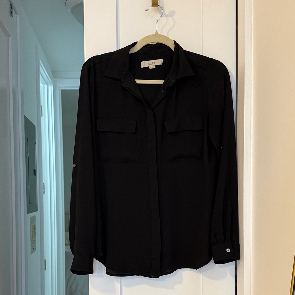 LOFT Classic Black Long Sleeve Shirt